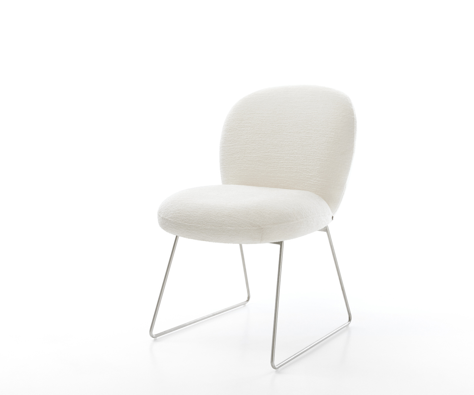 Jedálenská stolička Nube-Flex bouclé mäkký béžová tenká podstava nerezová oceľ vrecková pružina