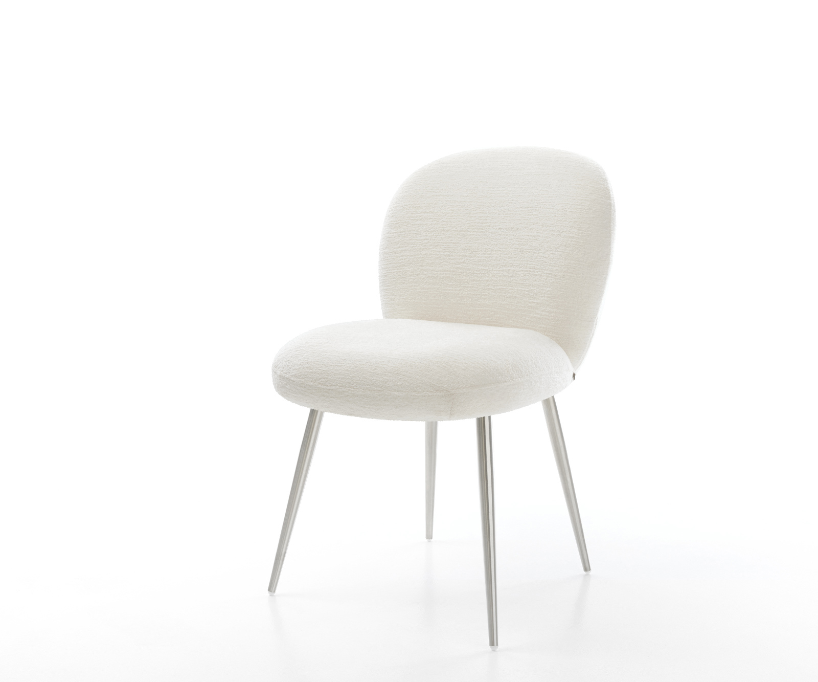 Jedálenská stolička Nube-Flex bouclé mäkký béžová 4-nohá zúžená nerezová oceľ vrecková pružina