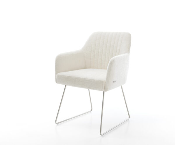 Jedálenská stolička Greg-Flex bouclé mäkký béžová tenká podstava nerezová oceľ vrecková pružina