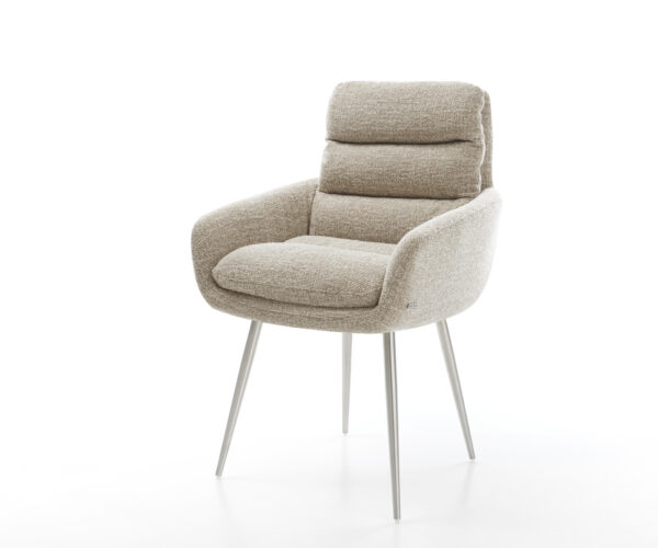 Jedálenská stolička Abelia-Flex s opierkami tkanina mäkký béžová 4-nohá zúžená nerezová oceľ