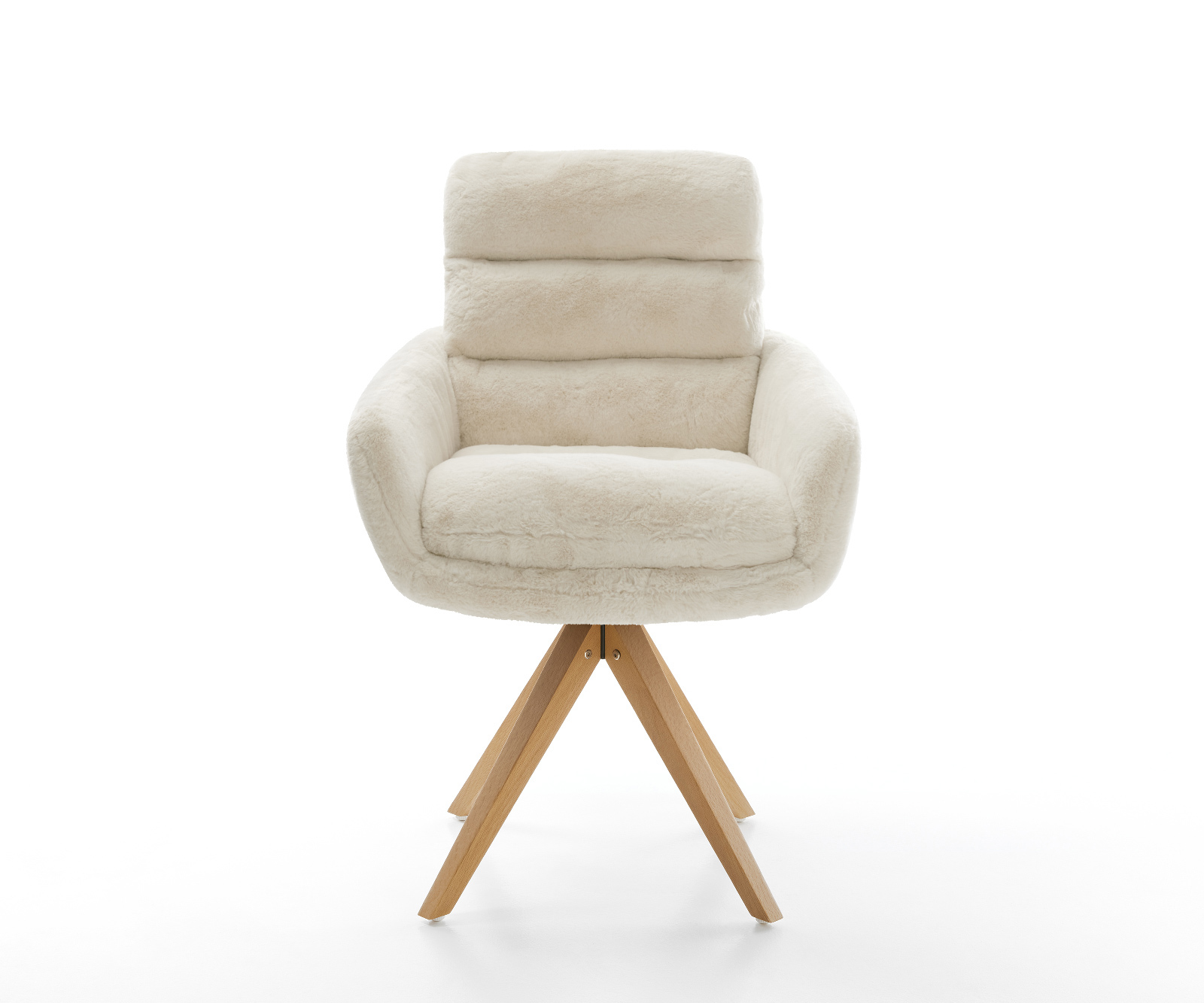 Jedálenská stolička Abelia-Flex s opierkami plyšový manšester krémovo biela drevená podstava hranatá prírodná 180° otočná - Image 2