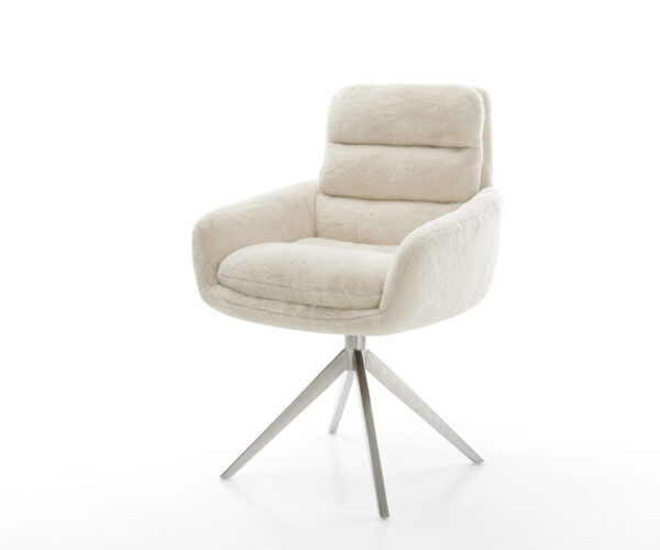 Jedálenská stolička Abelia-Flex s opierkami plyšový manšester krémovo biela krížová podstava široká nerezová oceľ otočný 360° kolískacia funkcia