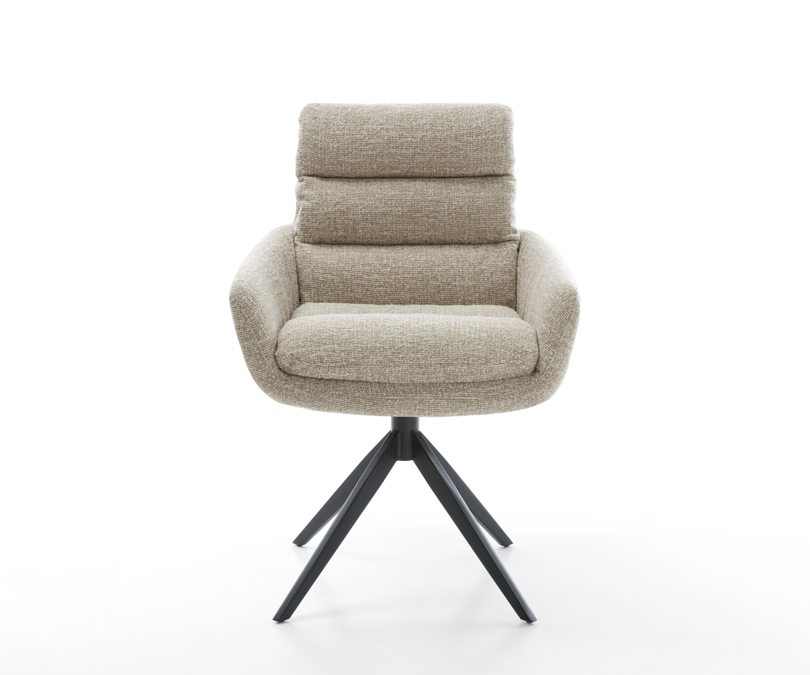 Jedálenská stolička Abelia-Flex s opierkami tkanina mäkká béžová krížová podstava široká čierna 360° otočná hojdacia funkcia - Image 2