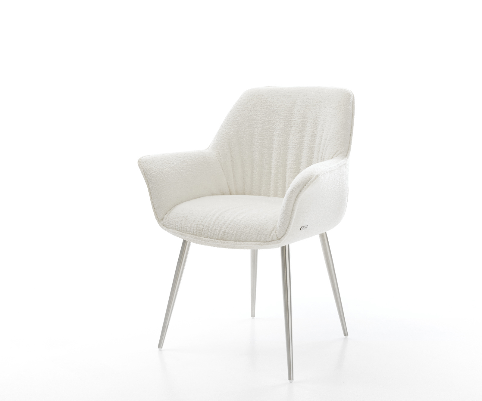 Jedálenská stolička Keila-Flex s opierkami bouclé mäkká béžová 4-nohá zúžená nerezová oceľ