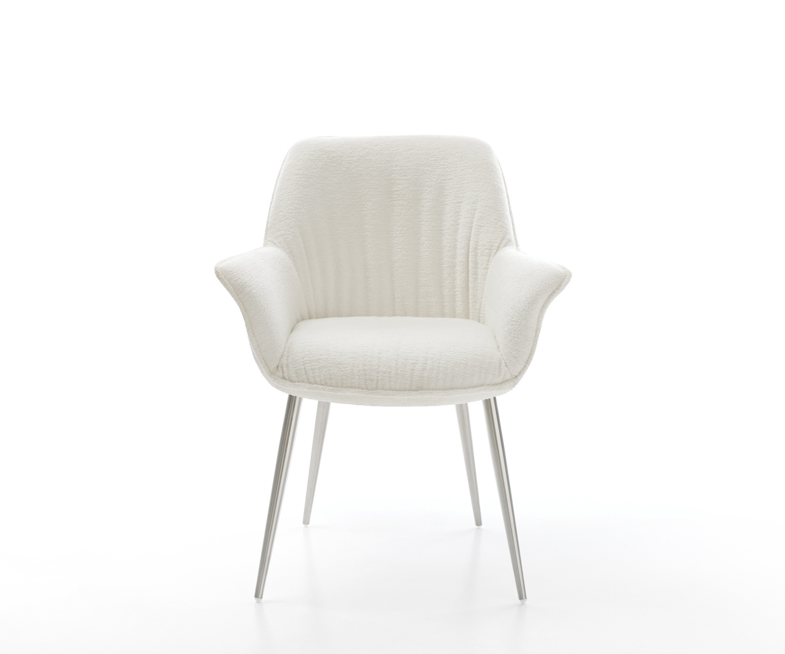 Jedálenská stolička Keila-Flex s opierkami bouclé mäkká béžová 4-nohá zúžená nerezová oceľ - Image 2