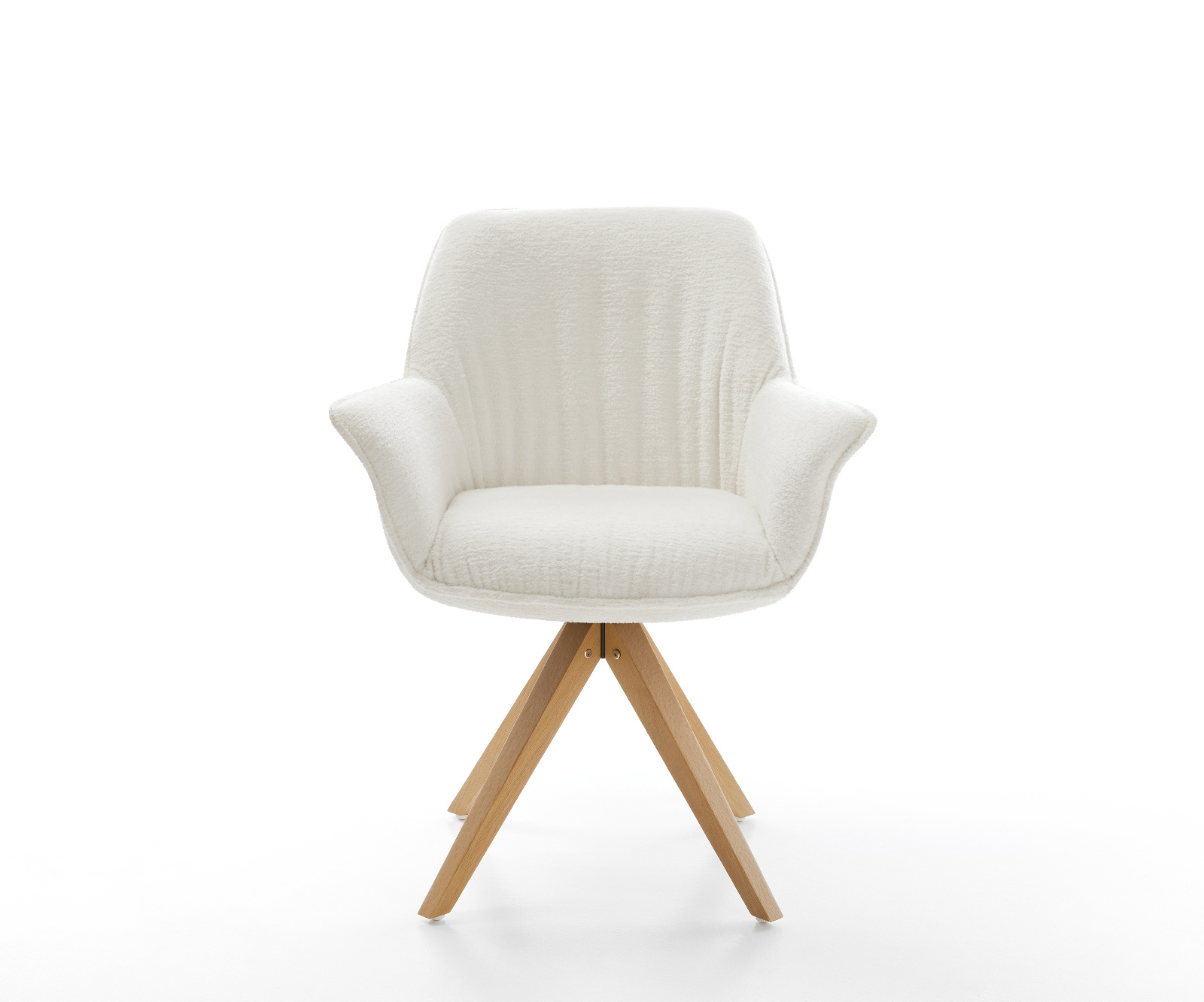 Jedálenská stolička Keila-Flex s opierkami bouclé mäkký béžová drevená podstava hranatá prírodná 180° otočná - Image 2