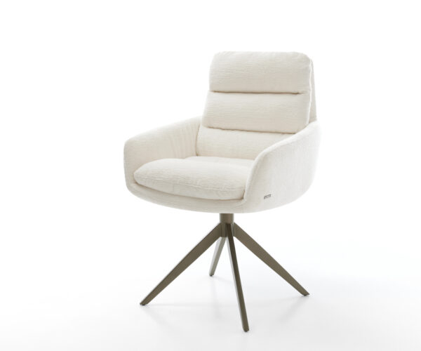 Jedálenská stolička Abelia-Flex s opierkami bouclé mäkký béžová krížová podstava široká titánová farba 360° otočný hojdacia funkcia