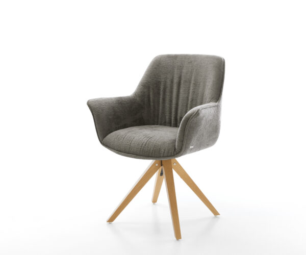 Jedálenská stolička Keila-Flex s opierkami bouclé mäkký tmavobéžová drevená podstava hranatá prírodná 180° otočná