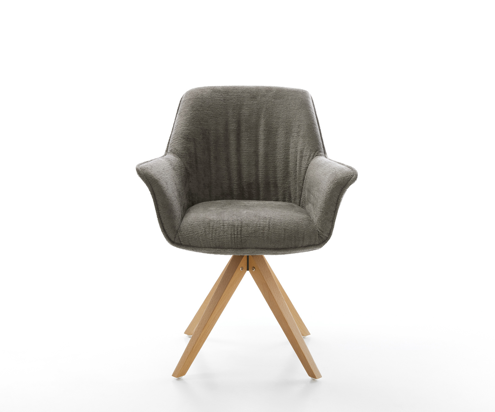 Jedálenská stolička Keila-Flex s opierkami bouclé mäkký tmavobéžová drevená podstava hranatá prírodná 180° otočná - Image 2