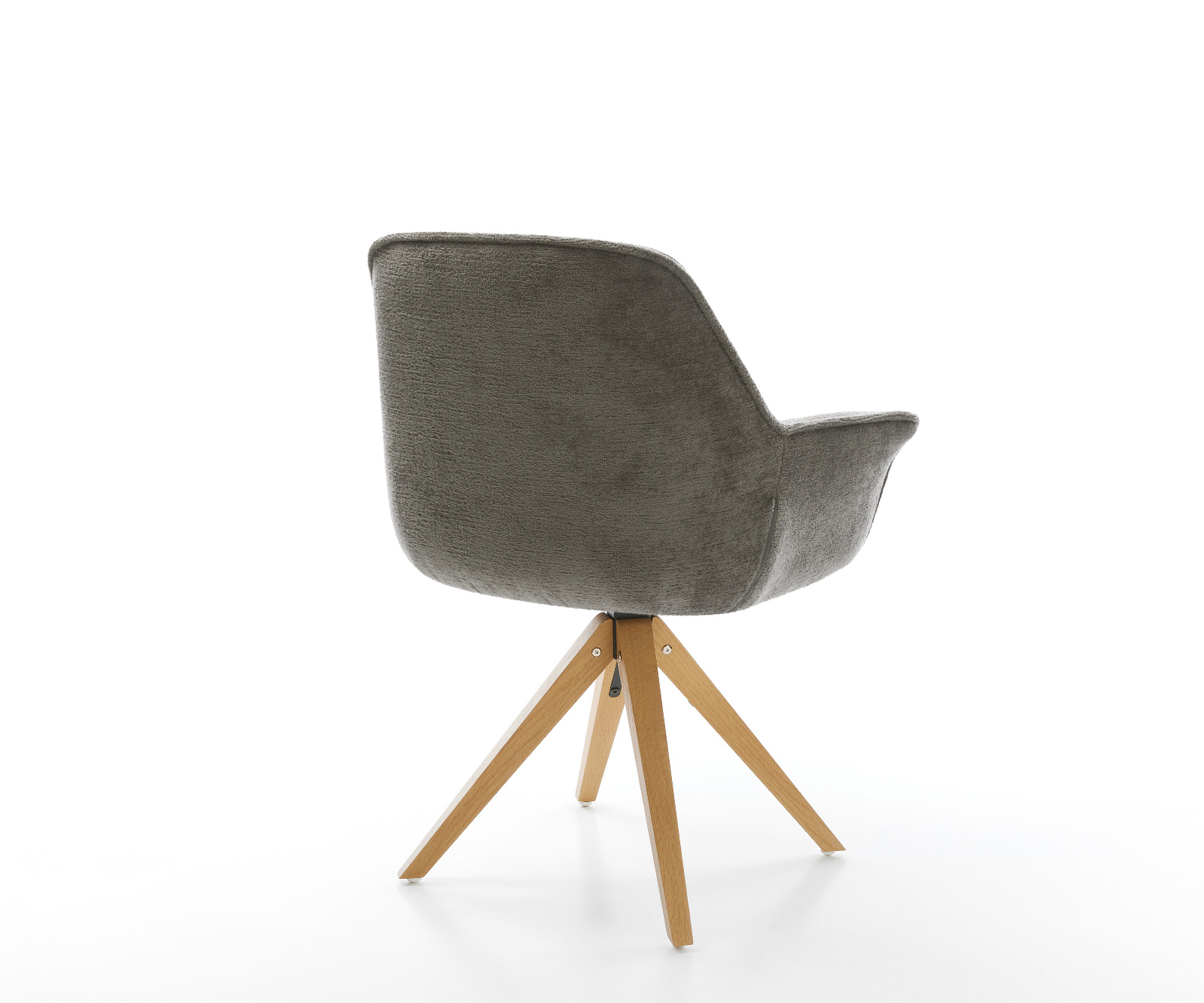 Jedálenská stolička Keila-Flex s opierkami bouclé mäkký tmavobéžová drevená podstava hranatá prírodná 180° otočná - Image 5