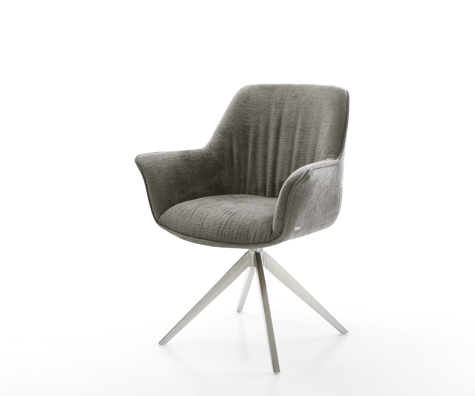 Jedálenská stolička Keila-Flex s opierkami bouclé mäkký tmavobéžová krížová podstava široká nerezová oceľ 360° otočný hojdacia funkcia