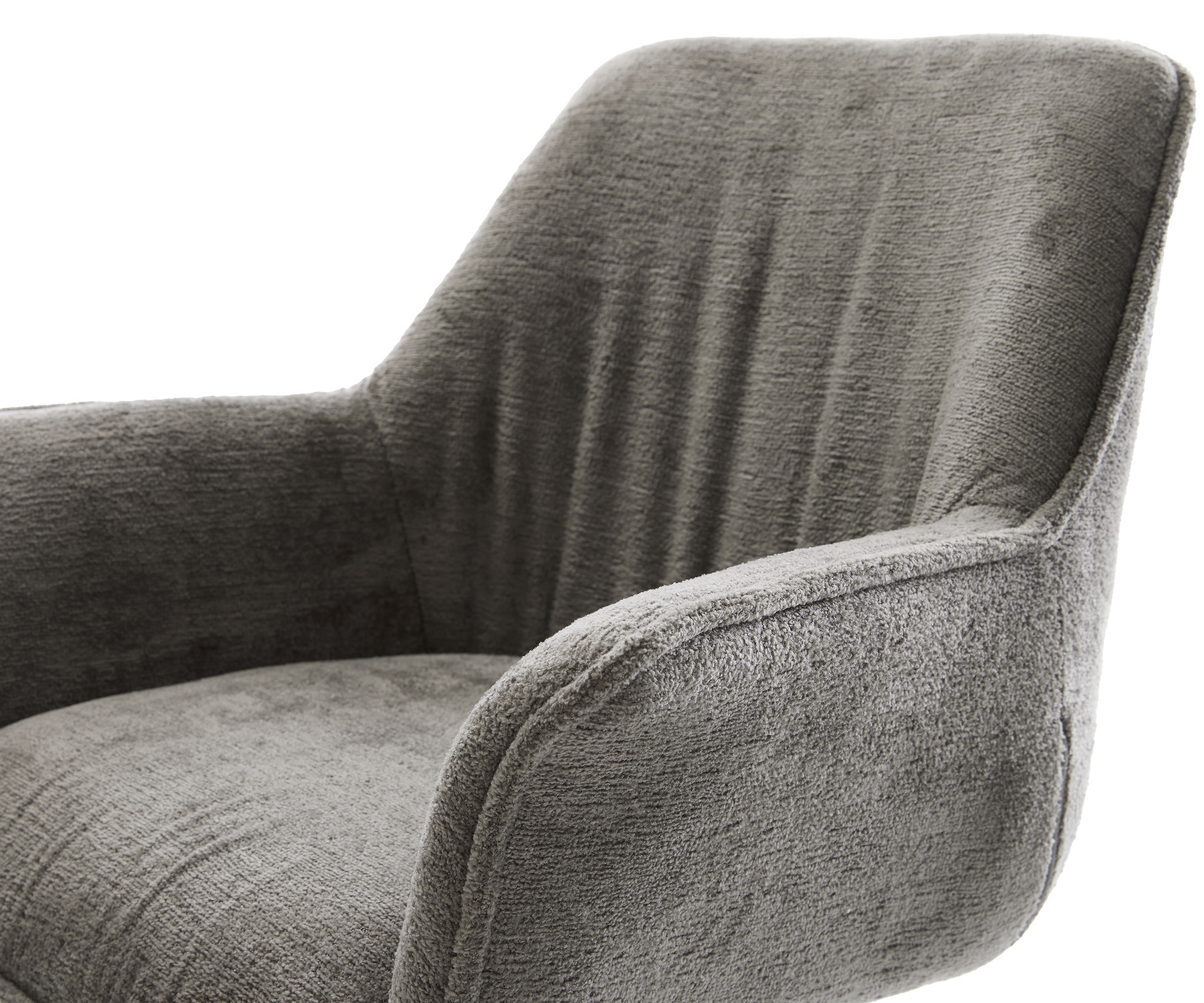 Jedálenská stolička Keila-Flex s opierkami bouclé mäkký tmavobéžová krížová podstava široká nerezová oceľ 360° otočný hojdacia funkcia - Image 4