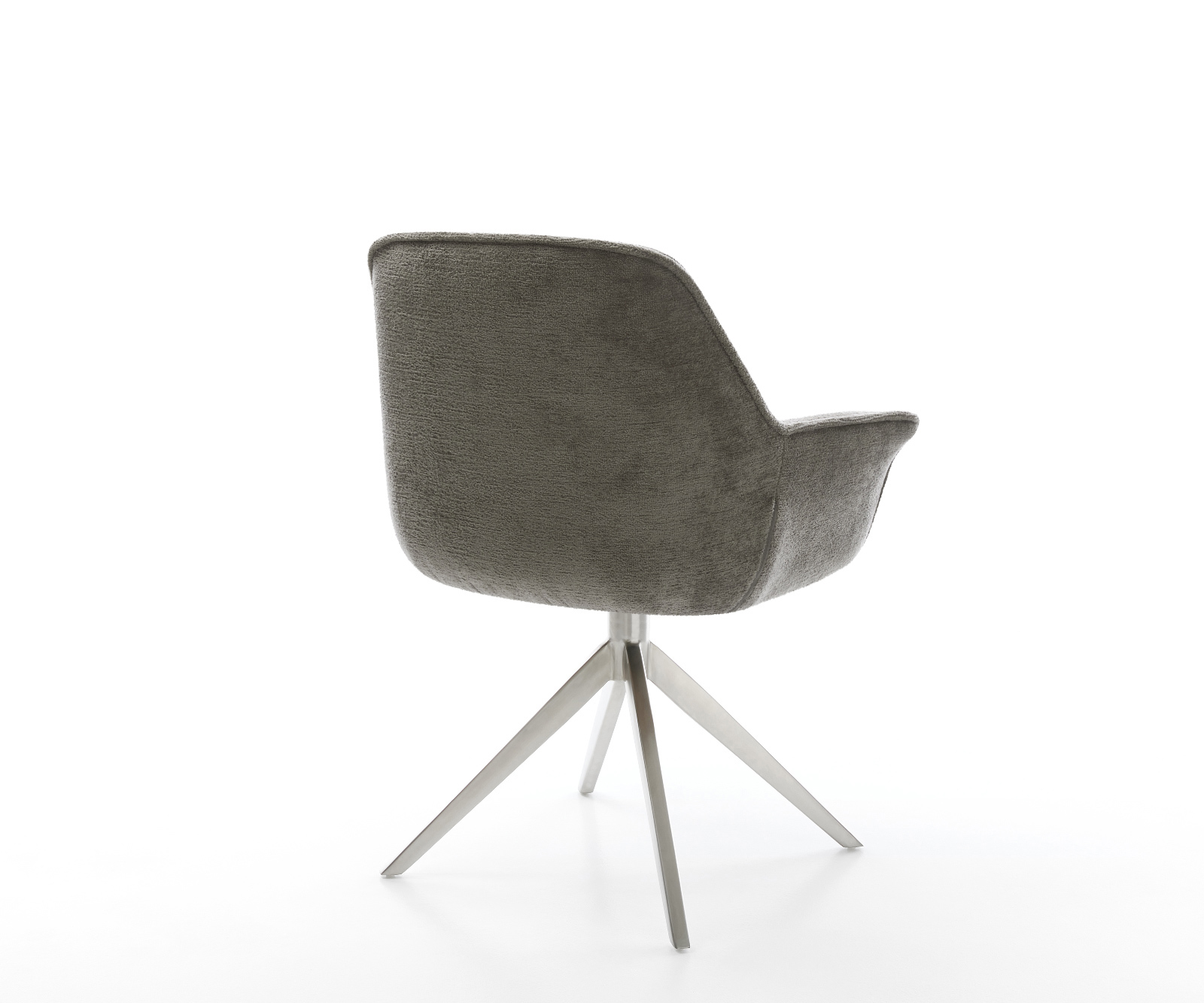 Jedálenská stolička Keila-Flex s opierkami bouclé mäkký tmavobéžová krížová podstava široká nerezová oceľ 360° otočný hojdacia funkcia - Image 5