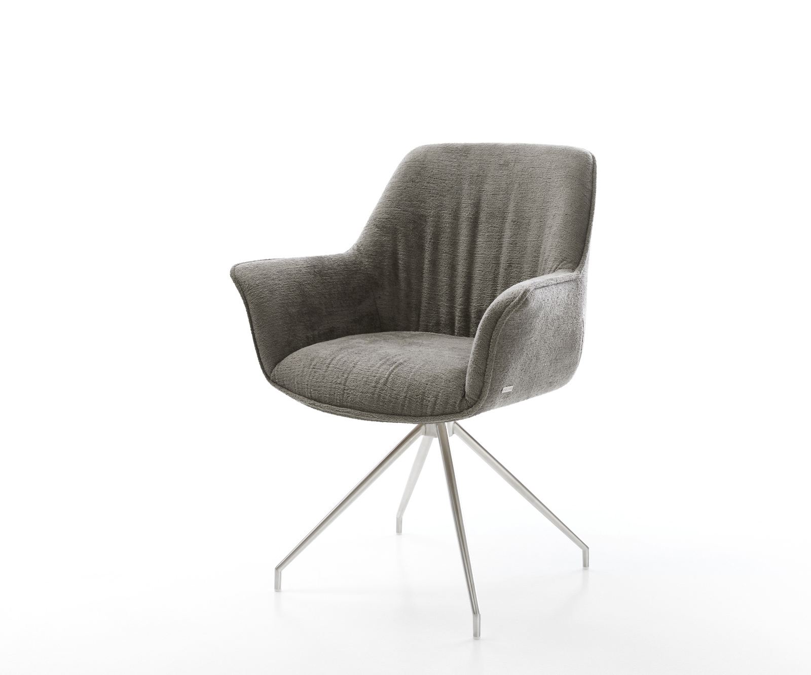 Jedálenská stolička Keila-Flex s opierkami bouclé mäkký tmavobéžová krížová podstava zúžená nerezová oceľ