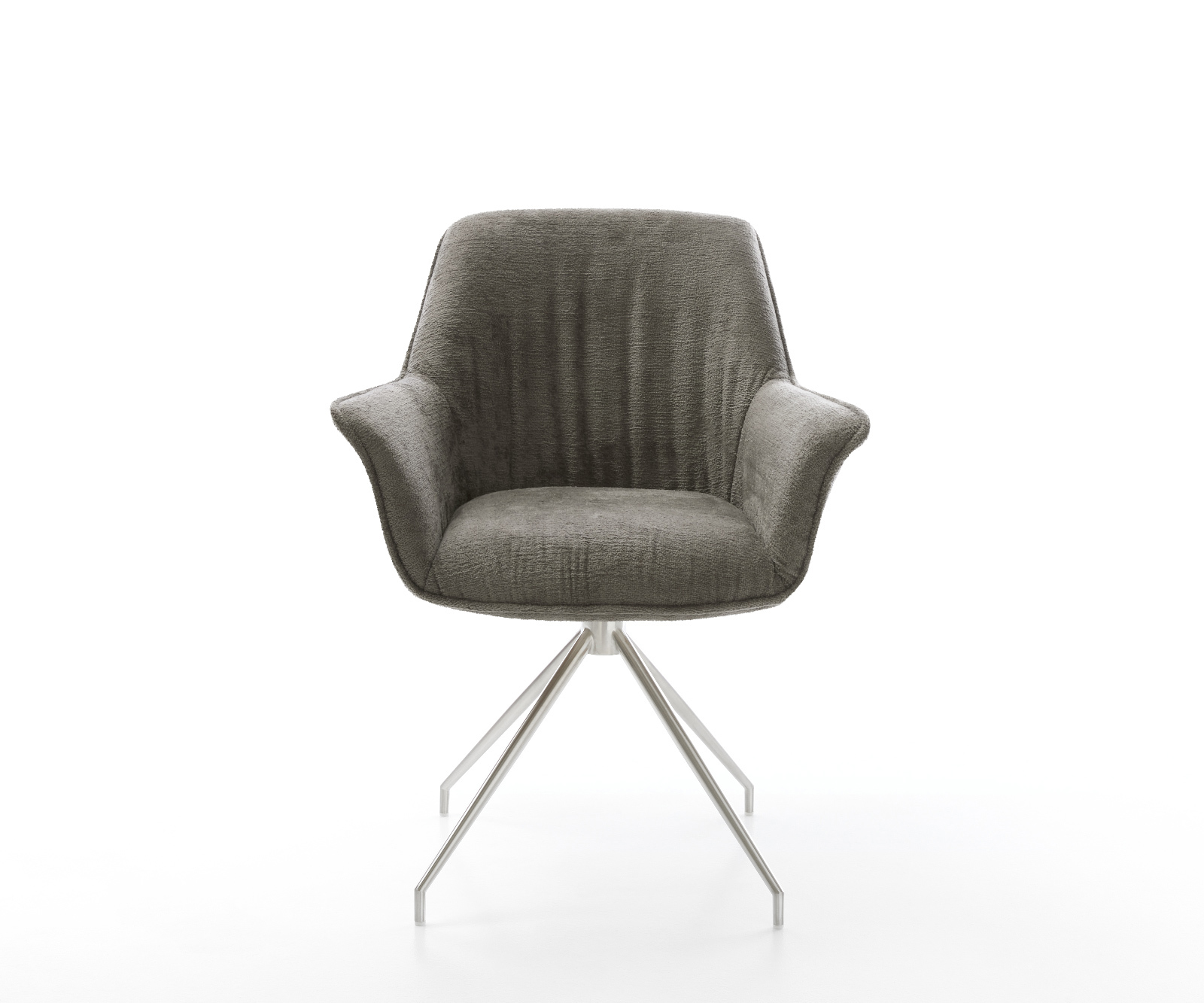 Jedálenská stolička Keila-Flex s opierkami bouclé mäkký tmavobéžová krížová podstava zúžená nerezová oceľ - Image 2