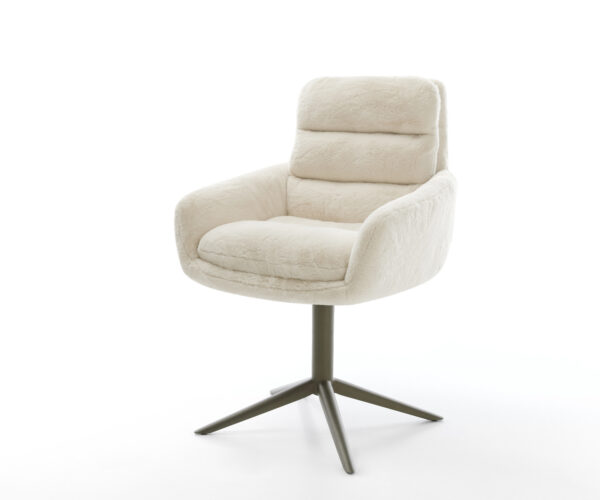 Jedálenská stolička Abelia-Flex s opierkami plyšový manšester krémovo biela krížová podstava titánová farba 360° otočný hojdacia funkcia