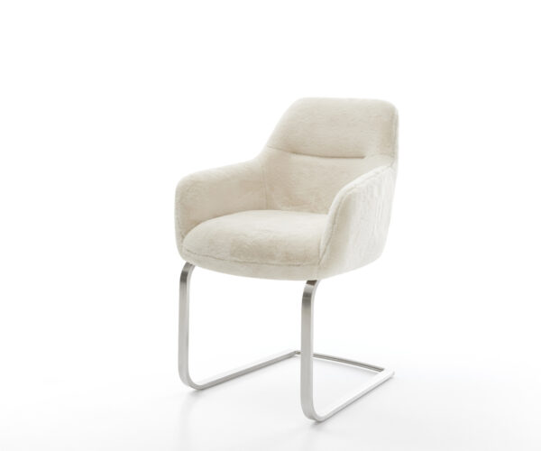 Jedálenská stolička Pejo-Flex plyšový manšester krémovo biela konzolová podstava plochá nerezová oceľ vrecková pružina