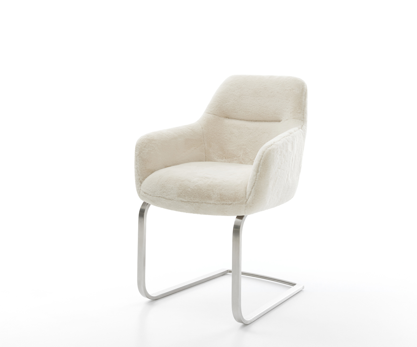 Jedálenská stolička Pejo-Flex plyšový manšester krémovo biela konzolová podstava plochá nerezová oceľ vrecková pružina