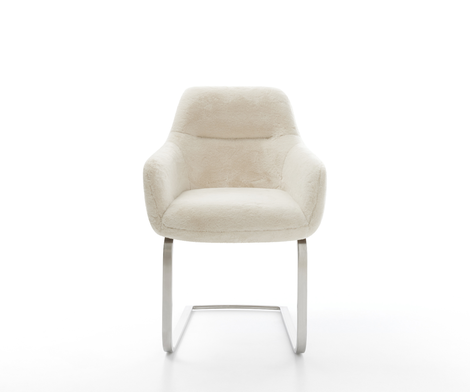 Jedálenská stolička Pejo-Flex plyšový manšester krémovo biela konzolová podstava plochá nerezová oceľ vrecková pružina - Image 2