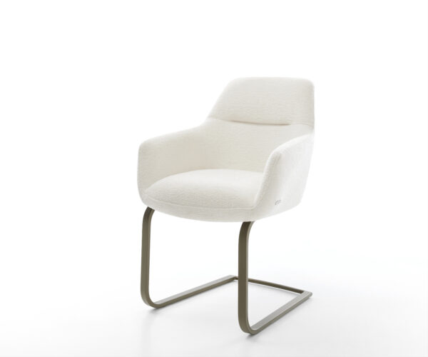 Konzolová jedálenská stolička Pejo-Flex bouclé mäkký béžová konzolová jedálenská stolička plochý titánová farba vrecková pružina