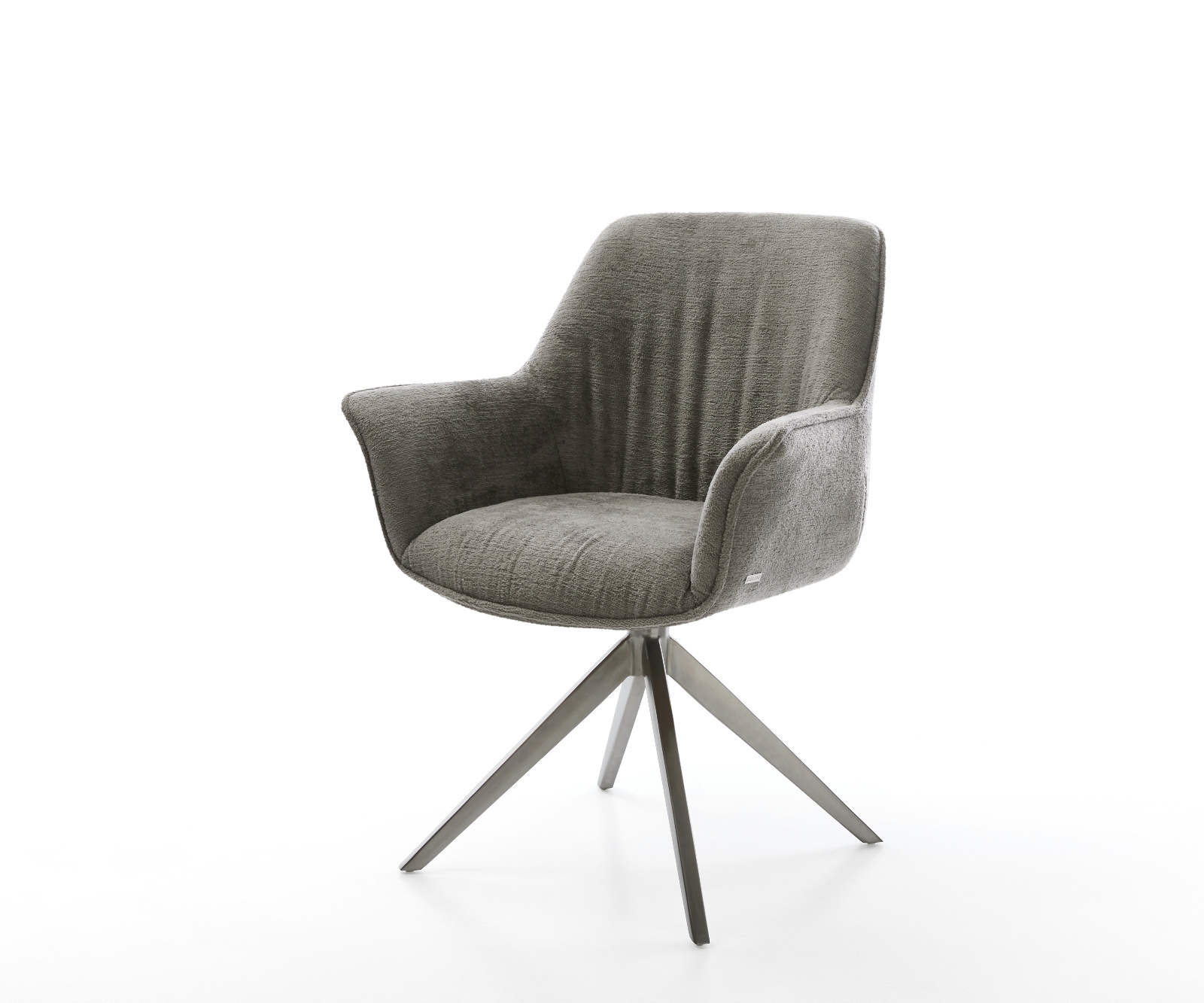 Jedálenská stolička Keila-Flex s opierkami bouclé mäkký tmavobéžová krížová podstava široká grafitová 360° otočná hojdacia funkcia