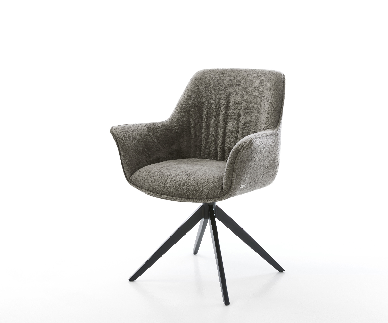 Jedálenská stolička Keila-Flex s opierkami bouclé mäkký tmavobéžová krížová podstava široká čierna 360° otočná hojdacia funkcia