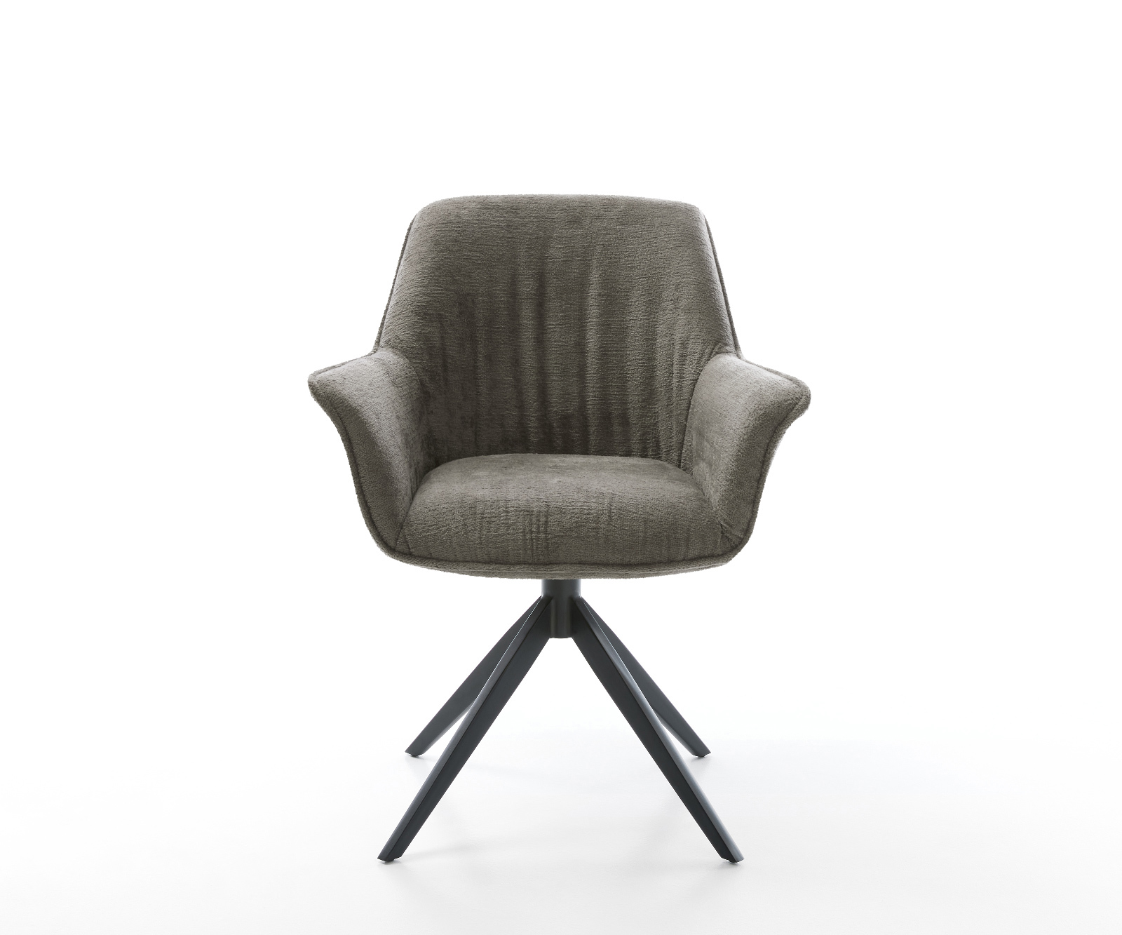 Jedálenská stolička Keila-Flex s opierkami bouclé mäkký tmavobéžová krížová podstava široká čierna 360° otočná hojdacia funkcia - Image 2