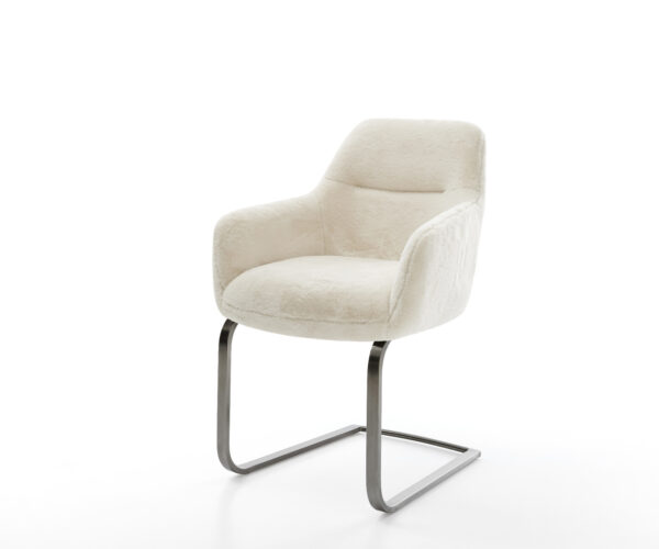 Jedálenská stolička Pejo-Flex plyšový manšester krémovo biela konzolová podstava plochý grafit vrecková pružina