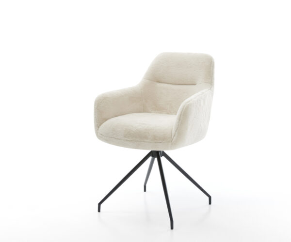 Jedálenská stolička Pejo-Flex plyšový manšester krémovo biela krížová podstava zúžená čierna vrecková pružina