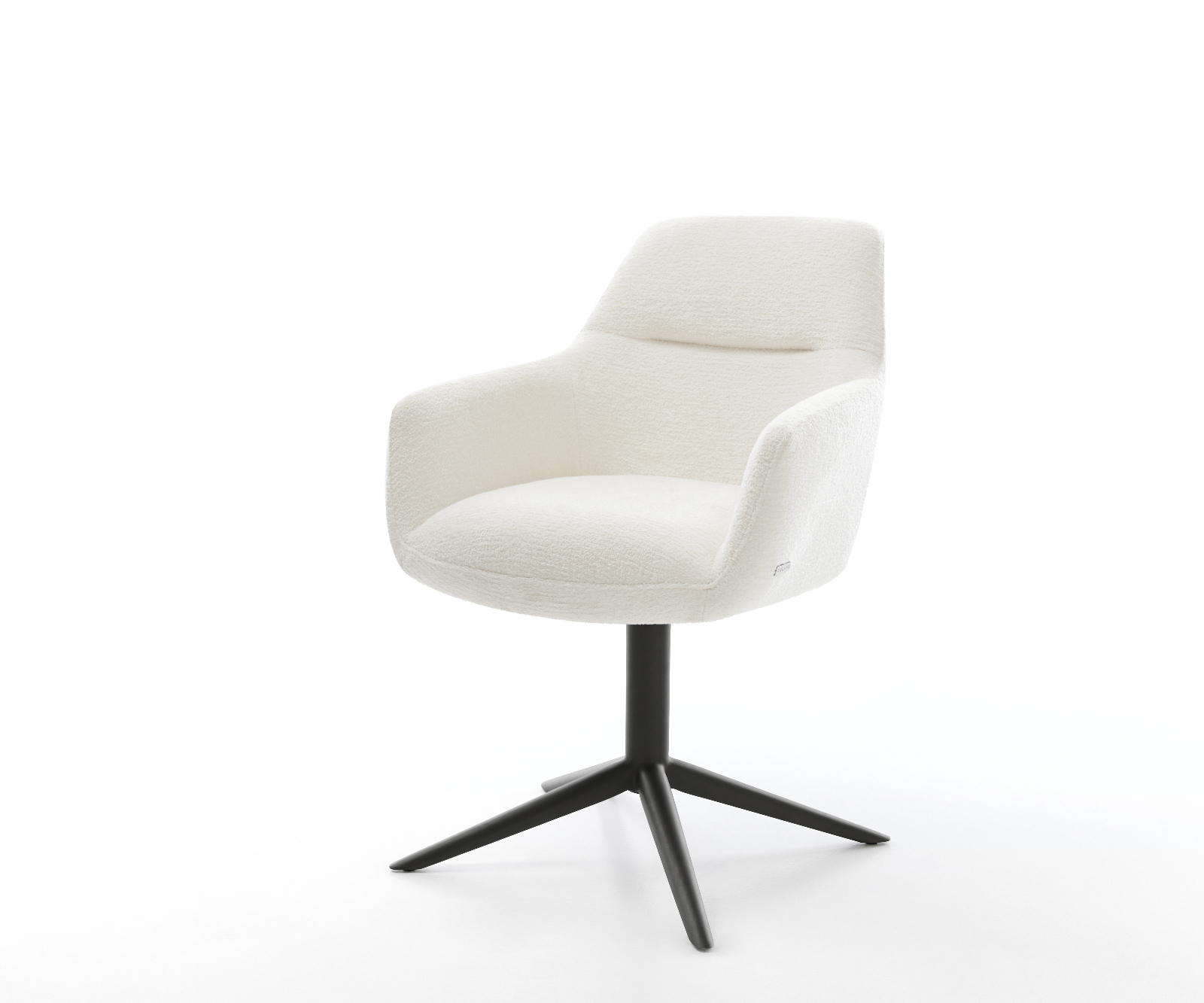 Jedálenská stolička Pejo-Flex bouclé mäkký béžová čierna krížová podstava 360° otočný hojdacia funkcia vrecková pružina