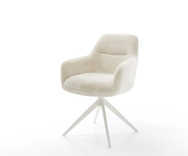 Jedálenská stolička Pejo-Flex plyšový manšester krémovo biela krížová podstava široká biela otočný o 360° hojdacia funkcia vrecková pružina