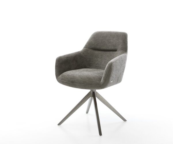 Jedálenská stolička Pejo-Flex bouclé mäkký tmavobéžová krížová podstava široká grafitová 360° otočná hojdacia funkcia vrecková pružina