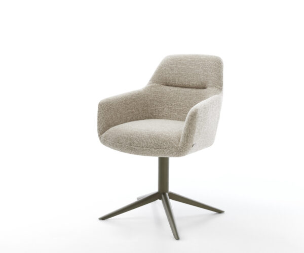 Jedálenská stolička Pejo-Flex tkanina mäkký béžová podstava strieborno-šedá 360° otočný hojdacia funkcia vrecková pružina