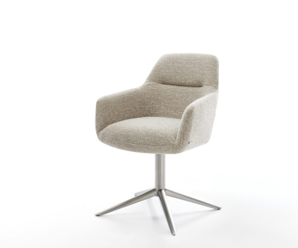 Jedálenská stolička Pejo-Flex tkanina mäkká béžová podstava nerezová oceľ 360° otočný hojdacia funkcia vrecková pružina