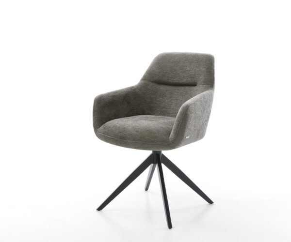 Jedálenská stolička Pejo-Flex bouclé mäkký tmavobéžová krížová podstava široká čierna 360° otočná hojdacia funkcia vrecková pružina