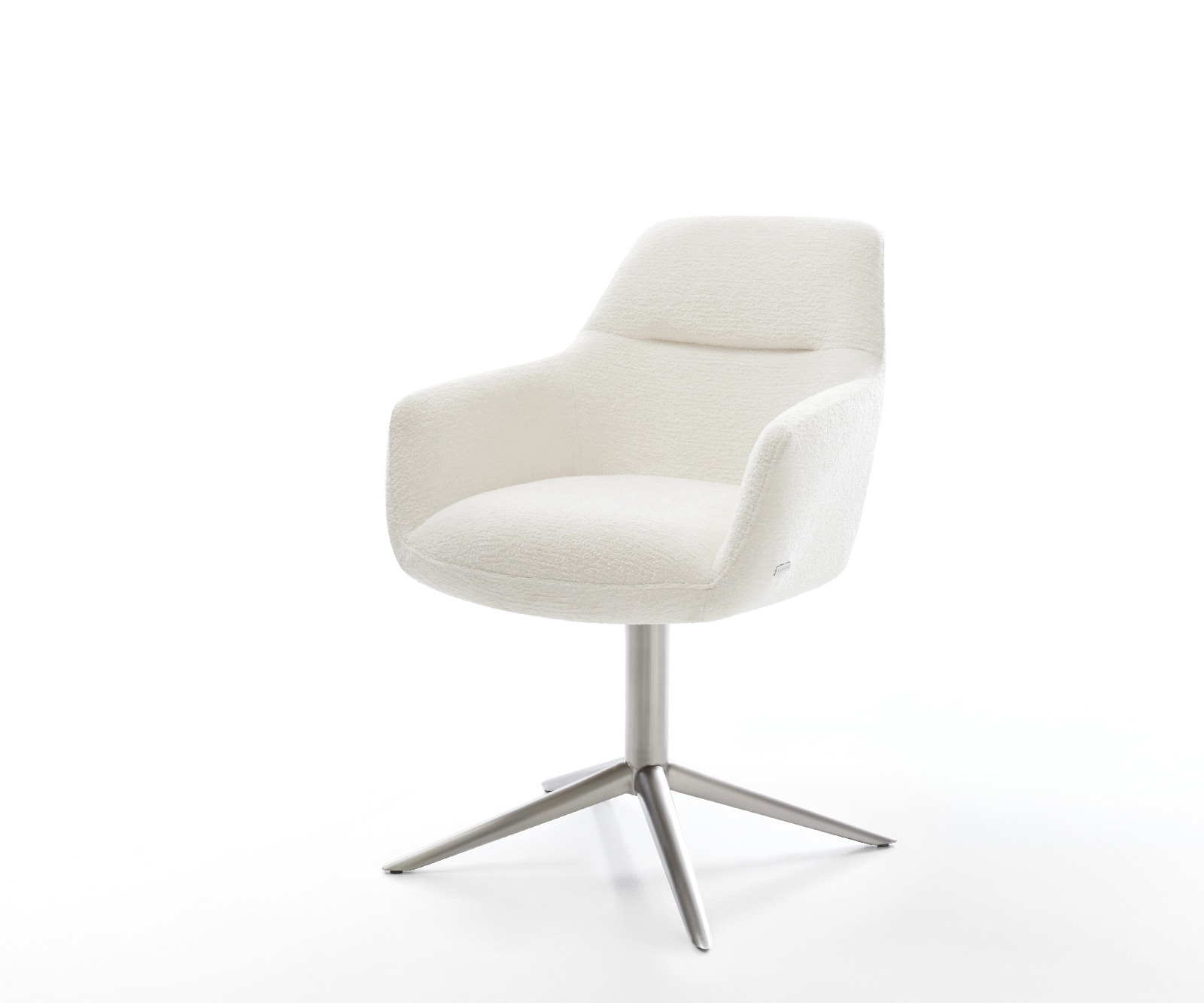 Jedálenská stolička Pejo-Flex bouclé mäkký béžová podstava nerezová oceľ 360° otočný hojdacia funkcia vrecková pružina