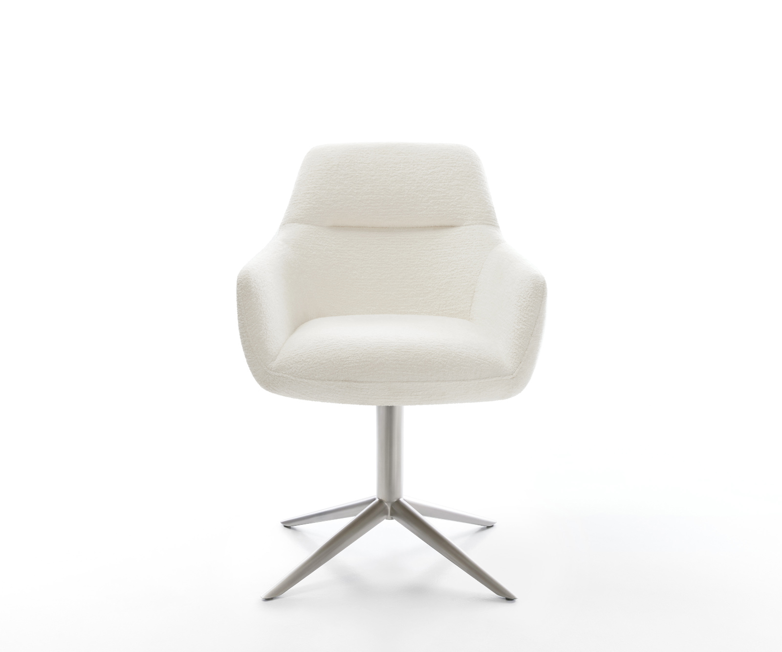 Jedálenská stolička Pejo-Flex bouclé mäkký béžová podstava nerezová oceľ 360° otočný hojdacia funkcia vrecková pružina - Image 2
