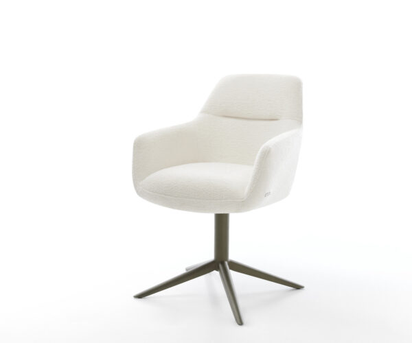 Jedálenská stolička Pejo-Flex bouclé mäkký béžová krížová podstava titánová farba 360° otočný hojdacia funkcia vrecková pružina