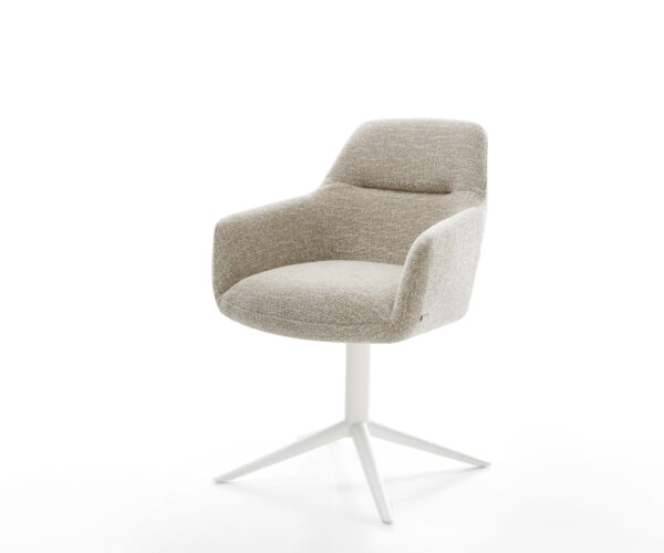 Jedálenská stolička Pejo-Flex tkanina mäkký béžová biela krížová podstava 360° otočný hojdacia funkcia vrecková pružina