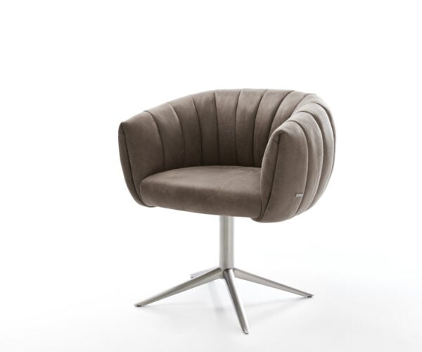 Jedálenská stolička Jada-Flex mikrovlákno taupe vintage krížová podstava nerezová oceľ 360° otočný hojdacia funkcia vrecková pružina