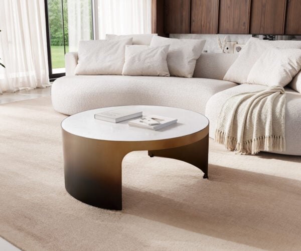 Konferenčný stolík Alerio 90x90 cm mramor biela kov zlatá ombré