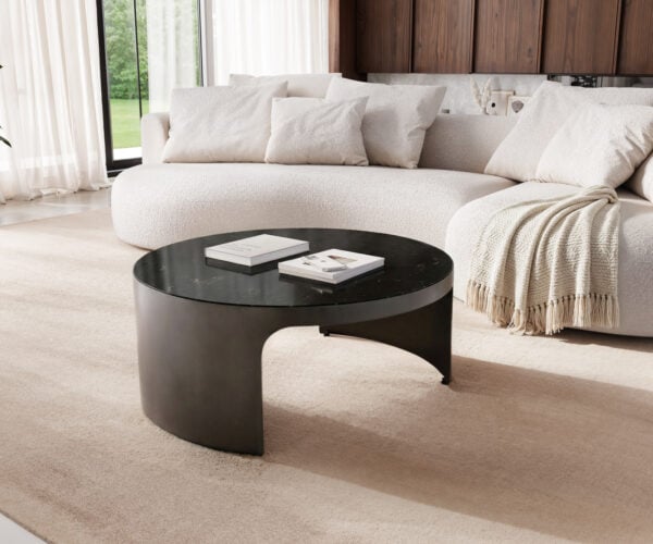 Konferenčný stolík Alerio 90x90 cm mramor čierna strieborná kov čierna vintage